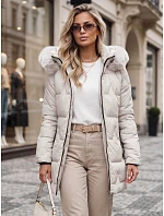 Dámska zimná prešívaná bunda s kapucňou, svetlo béžová, FashionStreet TY5737