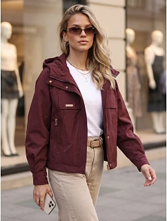 Dámska prechodná bunda s kapucňou, vínová, FashionStreet TY5964
