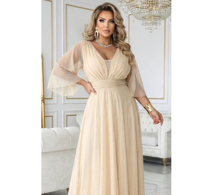 Dlouhé třpytivé plus size šaty s výstřihem a rukávy model 21945491 - numoco basic