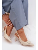 Dámské sandály na podpatku s ozdobným detailem světle béžové model 22027892 - Boto