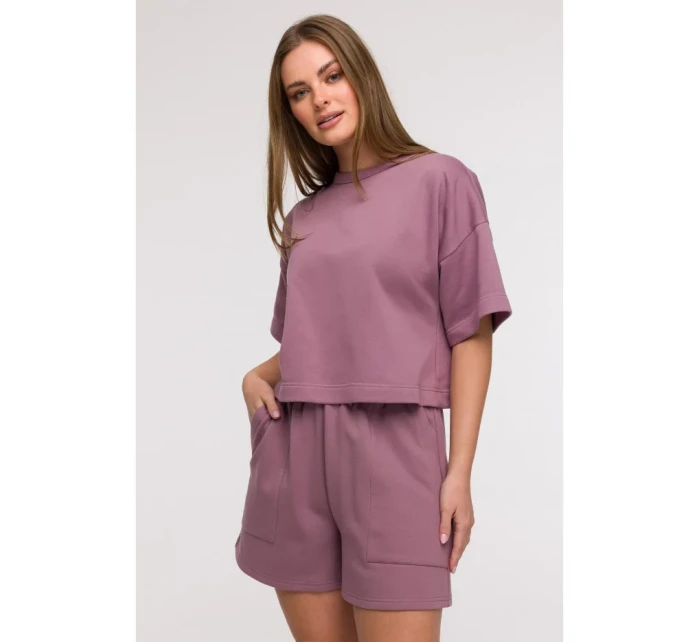 B294 Orezaná mikina s krátkym rukávom - heather