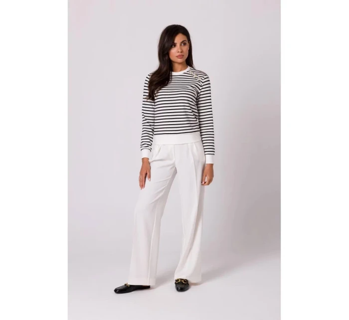 Dámský svetr s ozdobnými knoflíky model 20584320 model 1 Ecru s černou - BeWear Dámský svetr s ozdobnými knoflíky model 20584320 model 1 Ecru s černou - BeWear