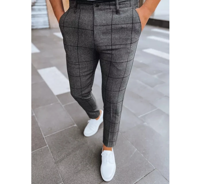 Pánske tmavosivé kockované nohavice FashionStreet UX3956 Pánske tmavosivé kockované nohavice FashionStreet UX3956