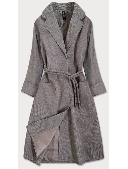 Hnědý dámský kabát se 3/4 rukávy model 16148287 - ROSSE LINE