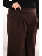 Dámske Plus veľkosť široké nohavice so skladaním Brown Dámske Plus veľkosť široké nohavice so skladaním Brown