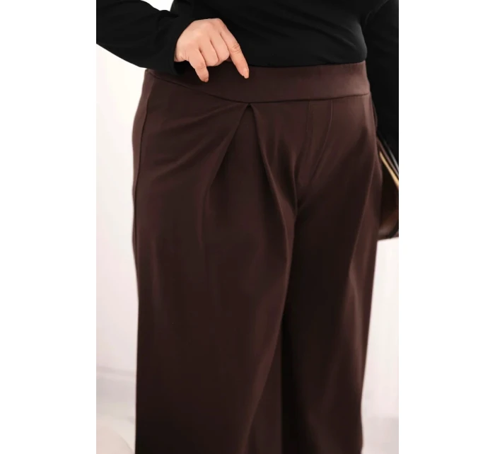 Dámske Plus veľkosť široké nohavice so skladaním Brown Dámske Plus veľkosť široké nohavice so skladaním Brown