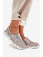 Zamszowe Półbuty Wsuwane Beżowo-Złote Inez