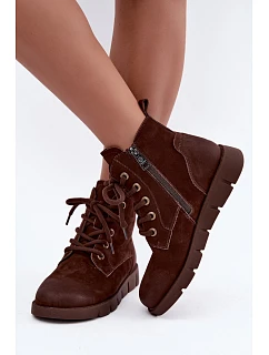 Dámské kožené lněné boty model 22539552 hnědé - VINCEZA