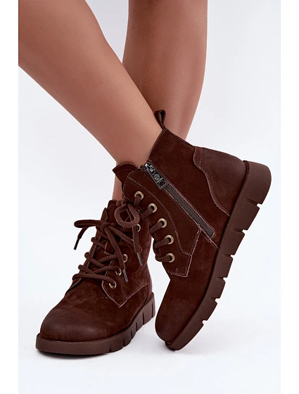 Dámské kožené lněné boty model 22539552 hnědé - VINCEZA