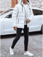 Pánska prešívaná zimná bunda s kapucňou biela FashionStreet TX5056 Pánska prešívaná zimná bunda s kapucňou biela FashionStreet TX5056