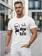 Tshirt męski klasyczny z nadrukiem bawełniany biały model 22217937 - FashionStreet