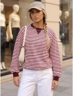 Dámska bavlnená mikina s pruhmi Azara, bordová, FashionStreet RY2932