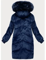 Dámska manšestrová zimná bunda s kapucňou tmavomodrá (7764)
