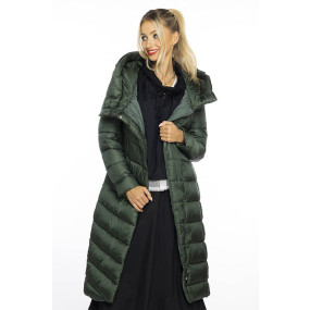 Dlhá zelená dámska bunda s kapucňou AnnGissy (AG1-J9169)