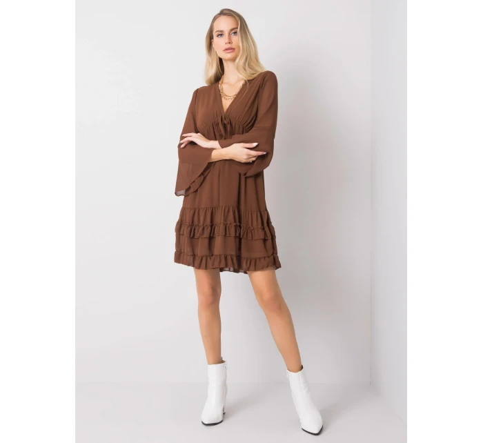 Sukienka DHJ SK model 20473535 brązowy - FPrice Sukienka DHJ SK model 20473535 brązowy - FPrice