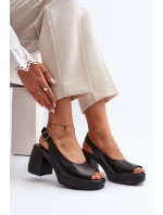 Zazoo Kožené sandále s hrubými vysokými podpätkami, čierne