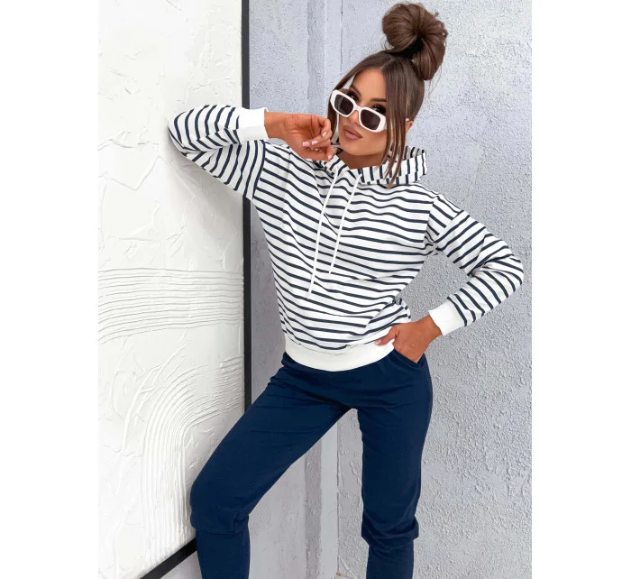 Tmavě modrý dámský bavlněný teplákový komplet s mikinou model 21777414 - Moon Tmavě modrý dámský bavlněný teplákový komplet s mikinou model 21777414 - Moon