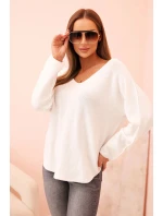 Dámsky viskózový sveter s výstrihom do V biely Dámsky viskózový sveter s výstrihom do V biely