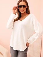 Dámsky viskózový sveter s výstrihom do V biely