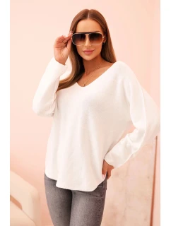 Dámsky viskózový sveter s výstrihom do V biely