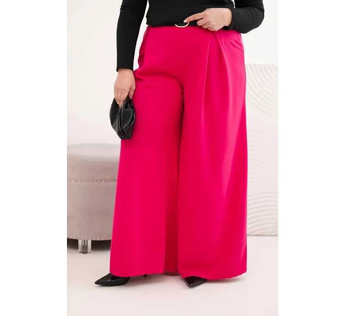 Dámske Plus veľkosť široké nohavice s opaskom Fuchsia