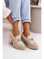 Zazoo 20175 Półbuty Damskie Na Słupku Skóra Naturalna Jasnobeżowe