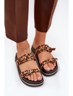 Klapki Damskie w Panterkę Na Platformie Z Paskami I Klamrami Brązowe Ziferte Klapki Damskie w Panterkę Na Platformie Z Paskami I Klamrami Brązowe Ziferte
