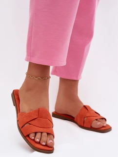 Dámské ploché nazouváky s pásky Eko semiš Oranžové model 21954625 - Boto