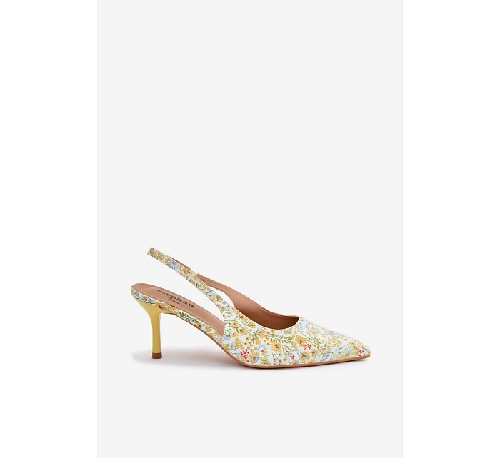 Zdobené dámské sandály na podpatku s květinovým vzorem Žluté model 22103138 - Boto