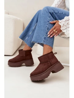 Dámske nízke zateplené snehové topánky Mavelle s kožušinou - hnedé