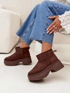 Dámske nízke zateplené snehové topánky Mavelle s kožušinou - hnedé