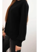 Dámsky viskózový sveter s dlhým rukávom a bočným rozparkom čierny
