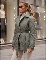 Kurtka damska przejściowa z paskiem zielona model 22365029 - FashionStreet Kurtka damska przejściowa z paskiem zielona model 22365029 - FashionStreet