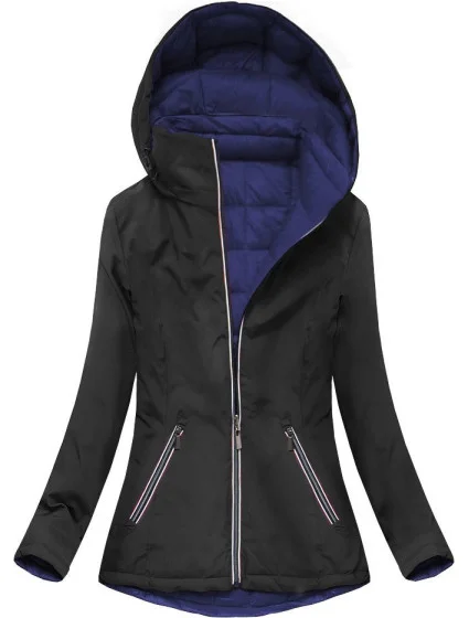 Čierno-tmavomodrá obojstranná prechodná bunda (7699)