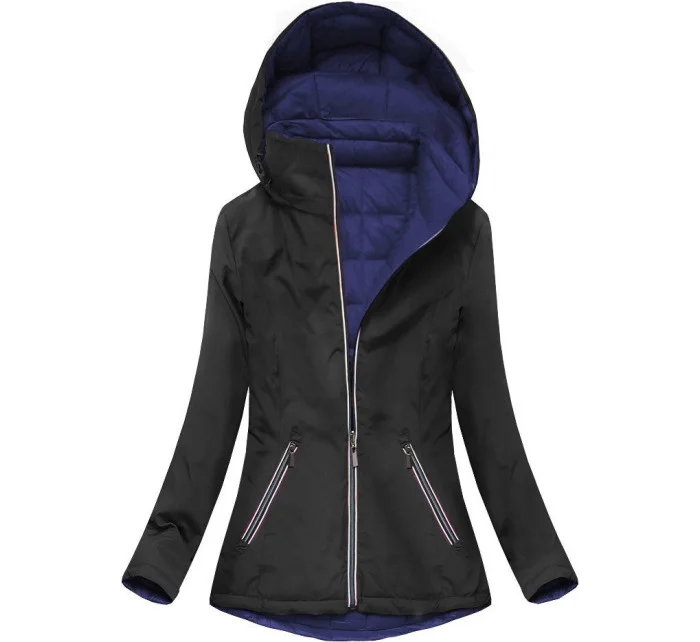 Čierno-tmavomodrá obojstranná prechodná bunda (7699)