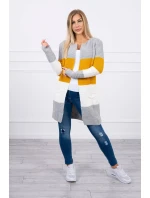 Šedý+horčičný pruhovaný sveter