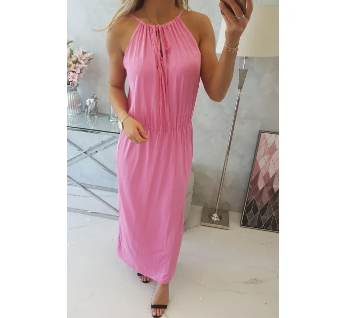 Boho šaty se záhyby světle růžové