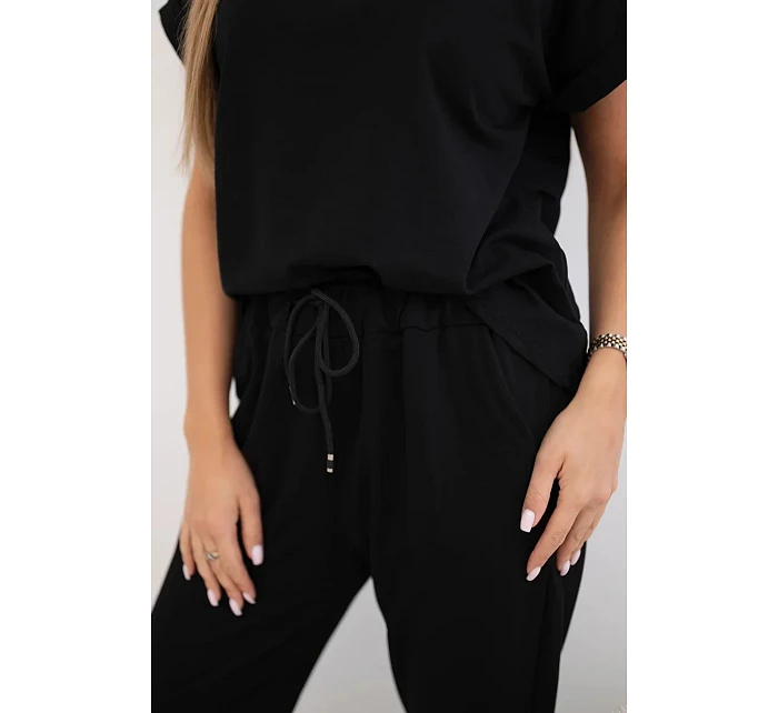 Súprava bavlnená blúzka + nohavice čierna