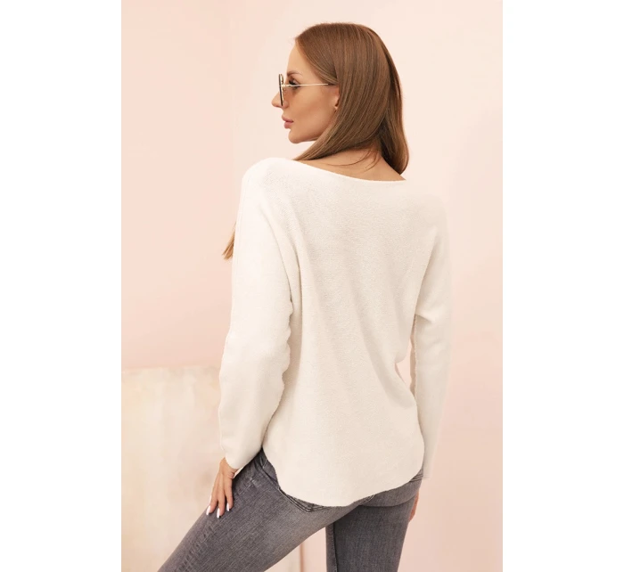 Dámský svetr s viskózou a výstřihem do V světlé béžový