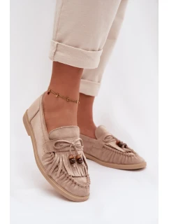 Dámské mokasíny s třásněmi a korálky Béžové Teressa