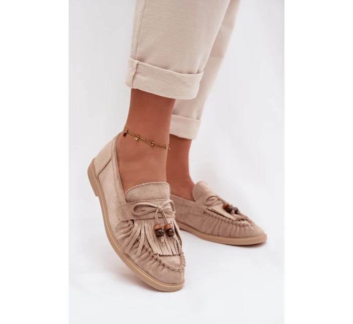 Dámské mokasíny s třásněmi a korálky Béžové Teressa
