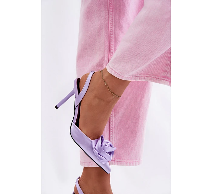 Dámské sandály na podpatku s saténovým provedením fialové Irina