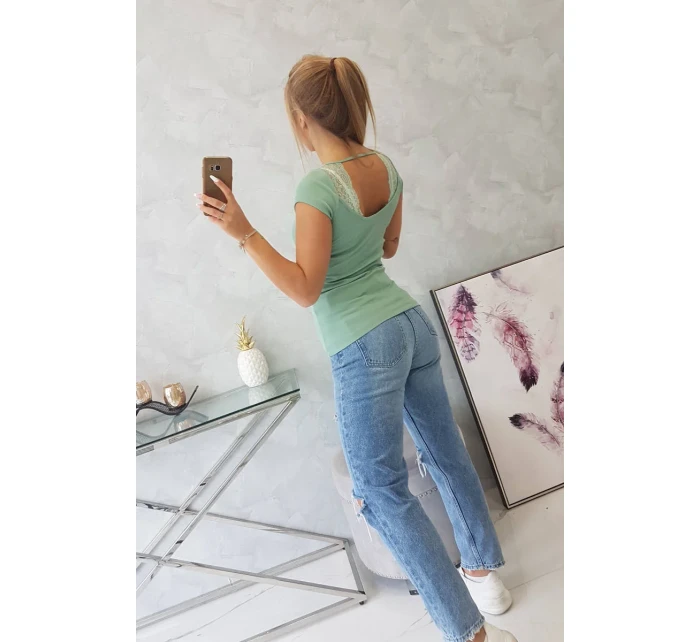 Halenka se model 18746410 výstřihem tmavě mátová - K-Fashion