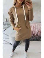 Šaty s ozdobnými volánikmi a kapucňou camel Šaty s ozdobnými volánikmi a kapucňou camel