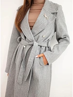 Dámský kabát s páskem model 22542837 šedý - K-Fashion
