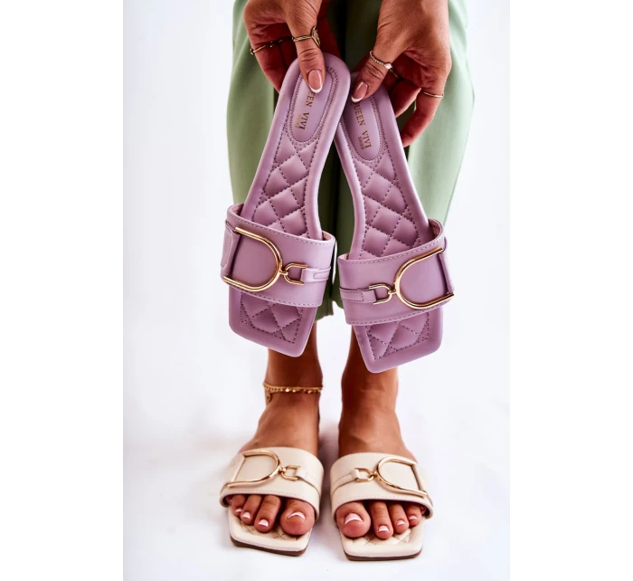 Dámské klasické kožené pantofle s zdobením fialový model 21591202 - Boto Dámské klasické kožené pantofle s zdobením fialový model 21591202 - Boto