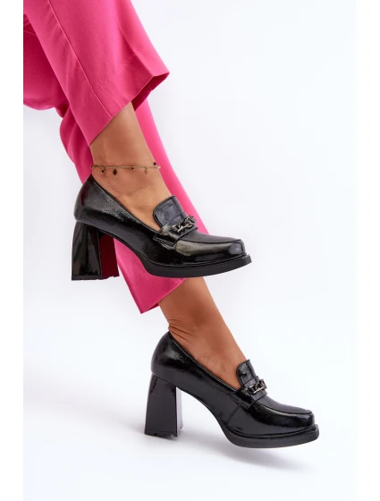 Lakierowane Czółenka Na Masywnym Obcasie Czarne Terimene