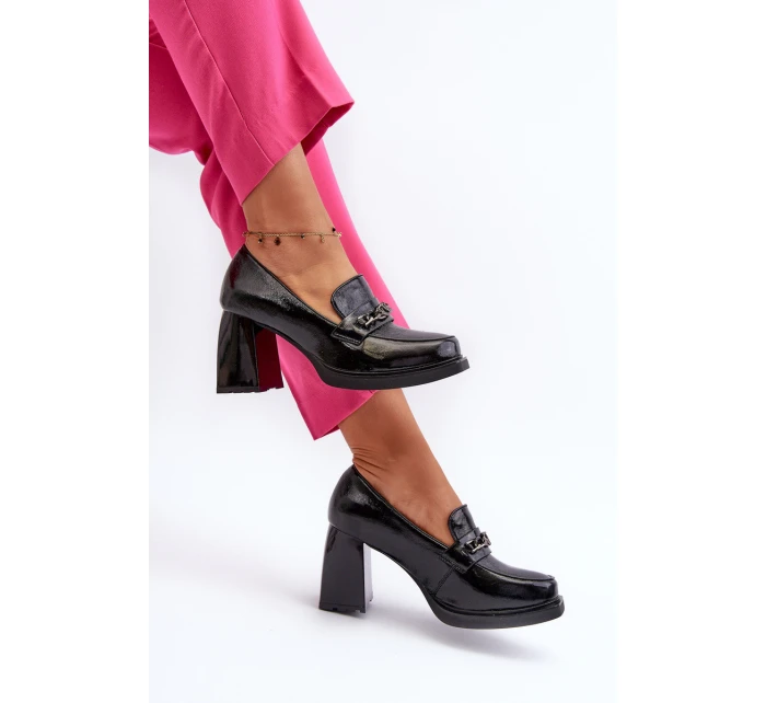 Lakierowane Czółenka Na Masywnym Obcasie Czarne Terimene