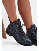 Lakierowane Botki Damskie Z Naturalnej Skóry D&A LZ52-962 Granatowe