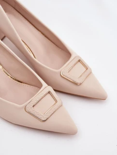 Dámske lodičky na širokom podpätku s ozdobnou prackou Seriva - béžové